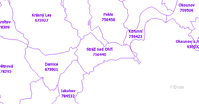 Katastrální mapa Stráž nad Ohří - přehledová mapa katastrálního území