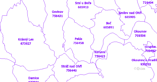 Katastrální mapa Peklo - přehledová mapa katastrálního území
