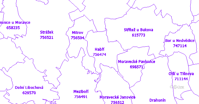 Katastrální mapa Habří - přehledová mapa katastrálního území
