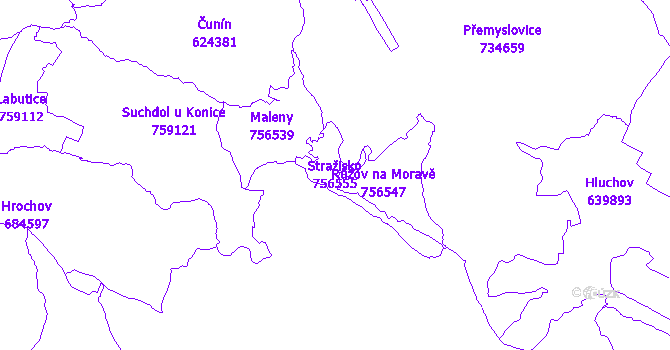 Katastrální mapa Stražisko - přehledová mapa katastrálního území
