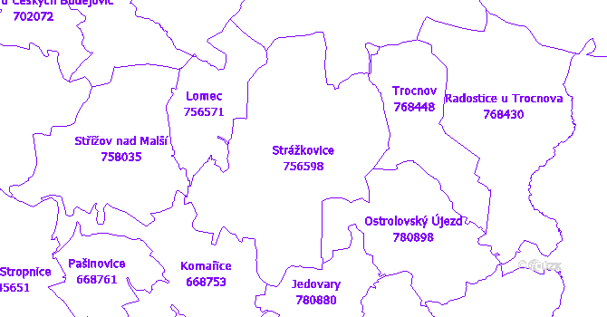 Katastrální mapa Strážkovice - přehledová mapa katastrálního území