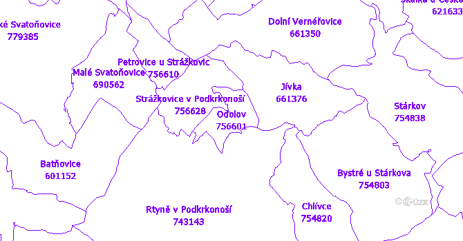 Katastrální mapa Odolov - přehledová mapa katastrálního území