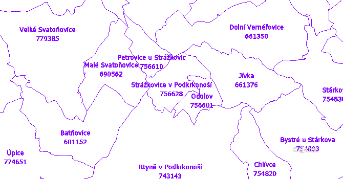 Katastrální mapa Strážkovice v Podkrkonoší - přehledová mapa katastrálního území