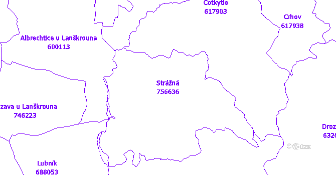 Katastrální mapa Strážná - přehledová mapa katastrálního území