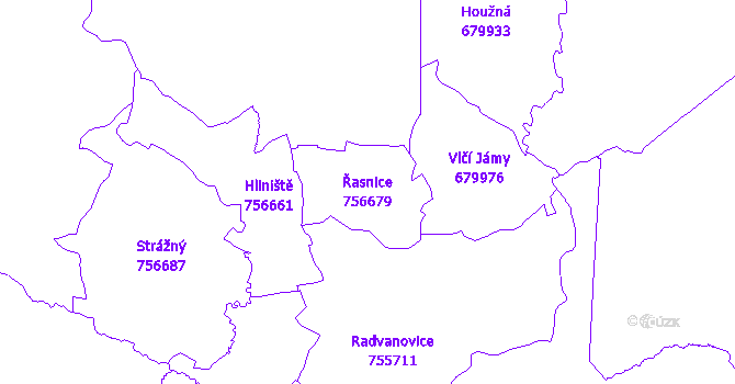 Katastrální mapa Řasnice - přehledová mapa katastrálního území