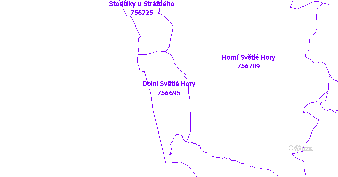 Katastrální mapa Dolní Světlé Hory - přehledová mapa katastrálního území