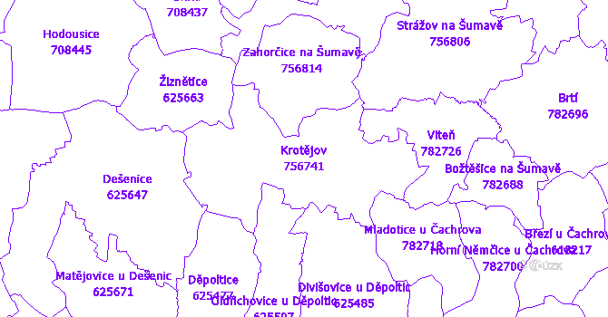 Katastrální mapa Krotějov - přehledová mapa katastrálního území