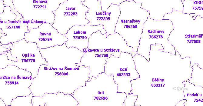 Katastrální mapa Lukavice u Strážova - přehledová mapa katastrálního území
