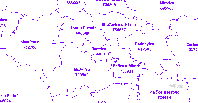 Katastrální mapa Jarotice - přehledová mapa katastrálního území