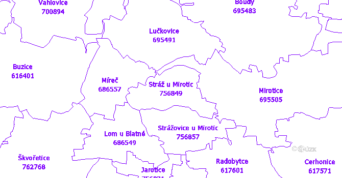 Katastrální mapa Stráž u Mirotic - přehledová mapa katastrálního území