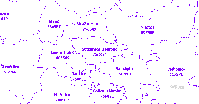 Katastrální mapa Strážovice u Mirotic - přehledová mapa katastrálního území