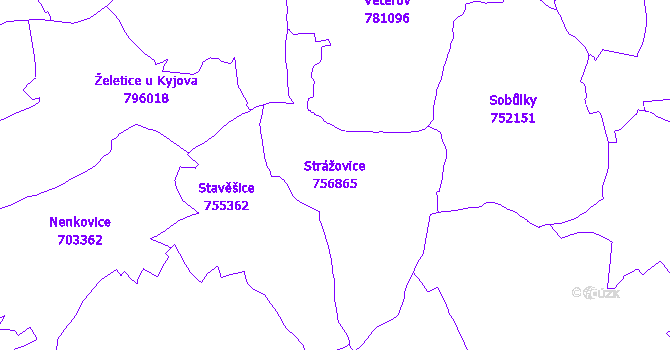Katastrální mapa Strážovice - přehledová mapa katastrálního území