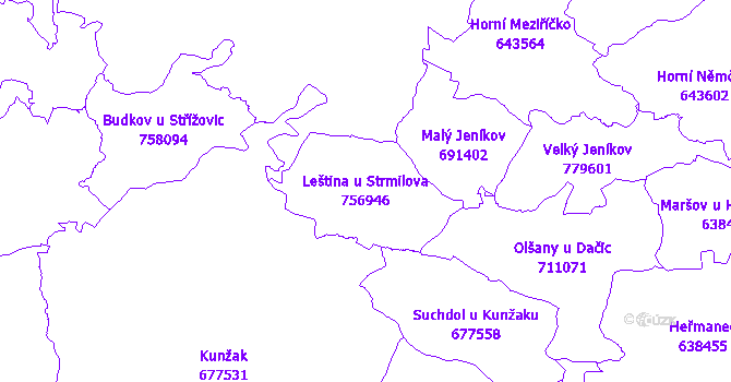 Katastrální mapa Leština u Strmilova - přehledová mapa katastrálního území
