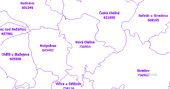 Katastrální mapa Nová Olešná - přehledová mapa katastrálního území