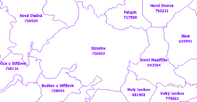 Katastrální mapa Strmilov - přehledová mapa katastrálního území