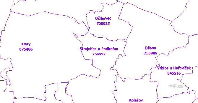 Katastrální mapa Strojetice u Podbořan - přehledová mapa katastrálního území
