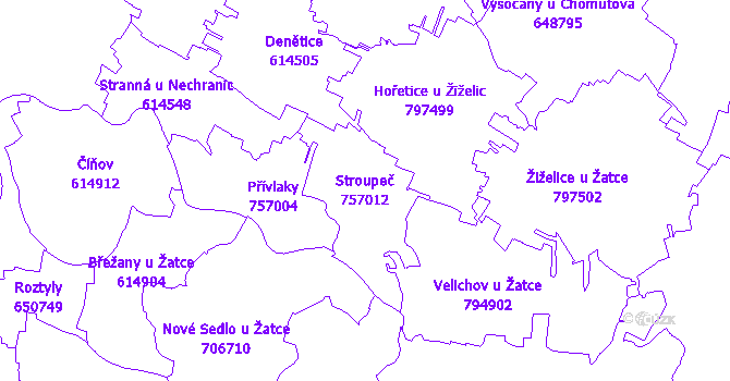 Katastrální mapa Stroupeč - přehledová mapa katastrálního území