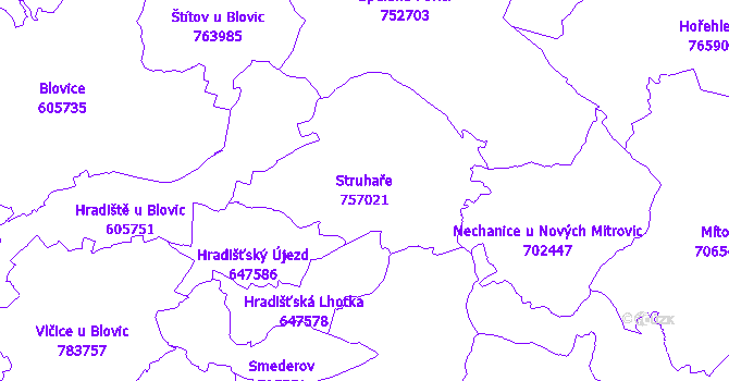 Katastrální mapa Struhaře - přehledová mapa katastrálního území