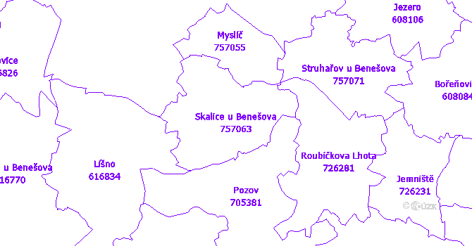 Katastrální mapa Skalice u Benešova - přehledová mapa katastrálního území