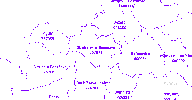 Katastrální mapa Struhařov u Benešova - přehledová mapa katastrálního území