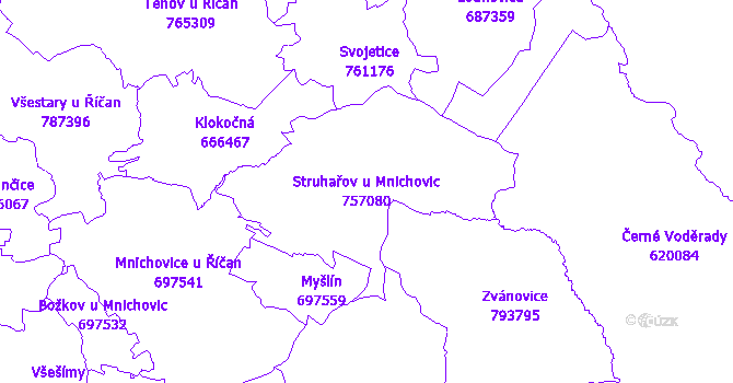 Katastrální mapa Struhařov u Mnichovic - přehledová mapa katastrálního území