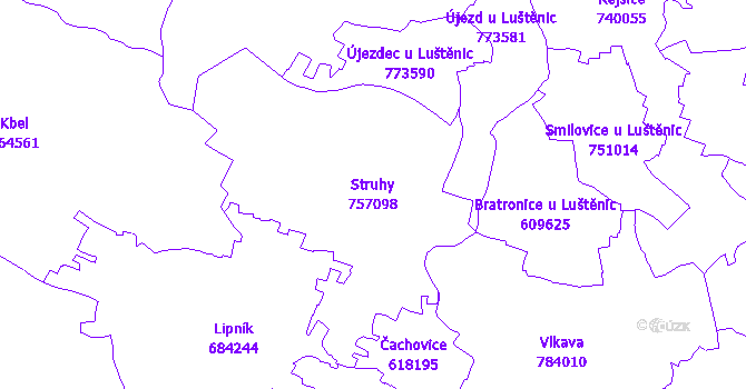 Katastrální mapa Struhy - přehledová mapa katastrálního území