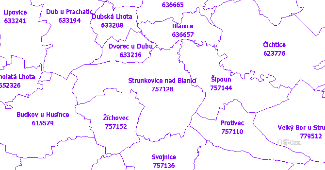 Katastrální mapa Strunkovice nad Blanicí - přehledová mapa katastrálního území