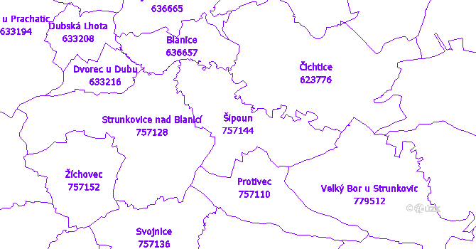 Katastrální mapa Šipoun - přehledová mapa katastrálního území