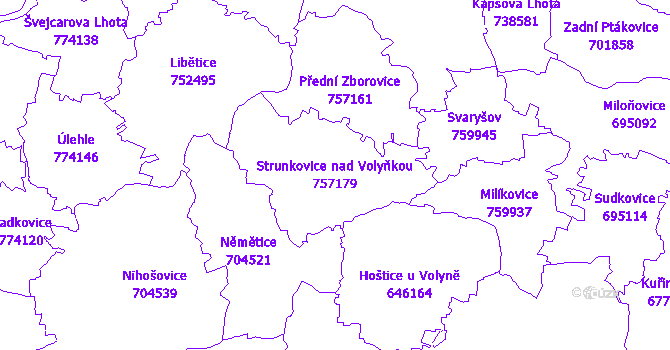 Katastrální mapa Strunkovice nad Volyňkou - přehledová mapa katastrálního území