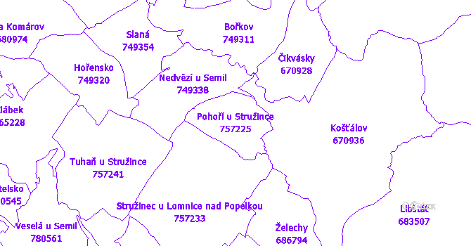 Katastrální mapa Pohoří u Stružince