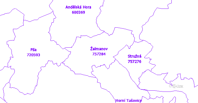 Katastrální mapa Žalmanov - přehledová mapa katastrálního území