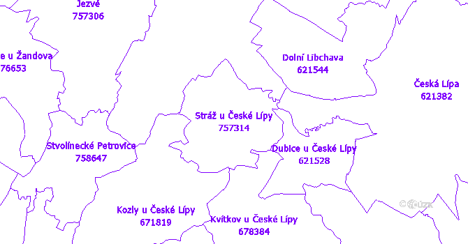 Katastrální mapa Stráž u České Lípy - přehledová mapa katastrálního území