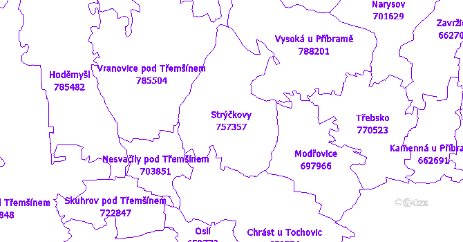 Katastrální mapa Strýčkovy - přehledová mapa katastrálního území