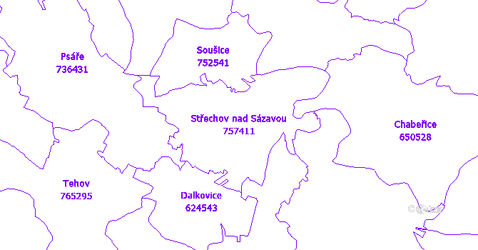 Katastrální mapa Střechov nad Sázavou - přehledová mapa katastrálního území