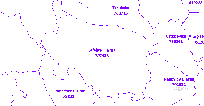 Katastrální mapa Střelice u Brna - přehledová mapa katastrálního území