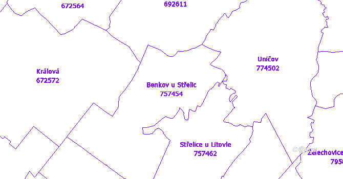 Katastrální mapa Benkov u Střelic - přehledová mapa katastrálního území