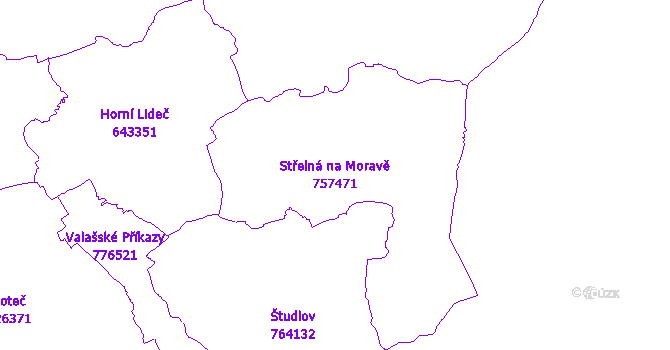 Katastrální mapa Střelná na Moravě - přehledová mapa katastrálního území
