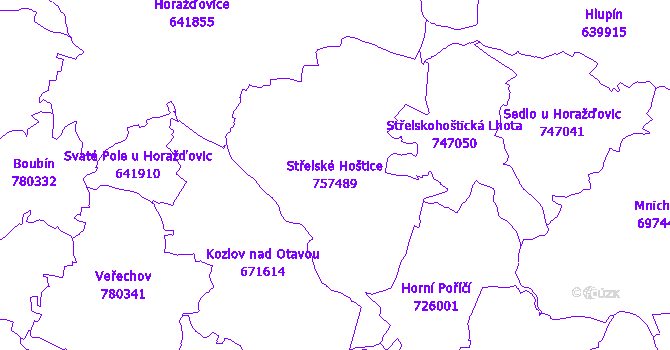 Katastrální mapa Střelské Hoštice - přehledová mapa katastrálního území