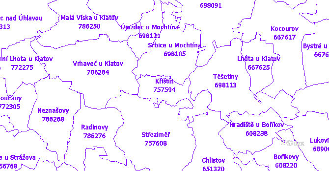 Katastrální mapa Křištín - přehledová mapa katastrálního území