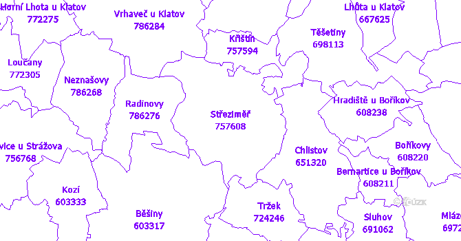 Katastrální mapa Střeziměř - přehledová mapa katastrálního území