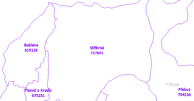Katastrální mapa Stříbrná - přehledová mapa katastrálního území
