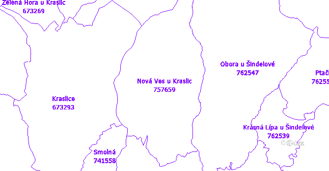 Katastrální mapa Nová Ves u Kraslic - přehledová mapa katastrálního území