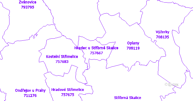 Katastrální mapa Hradec u Stříbrné Skalice - přehledová mapa katastrálního území