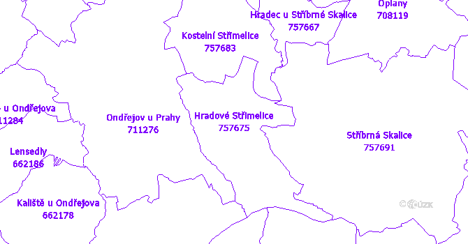 Katastrální mapa Hradové Střimelice - přehledová mapa katastrálního území
