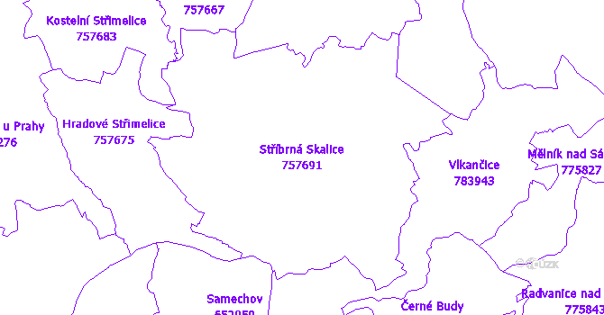 Katastrální mapa Stříbrná Skalice - přehledová mapa katastrálního území