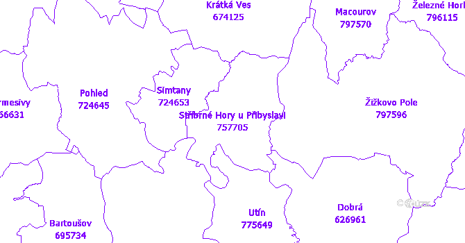 Katastrální mapa Stříbrné Hory u Přibyslavi - přehledová mapa katastrálního území