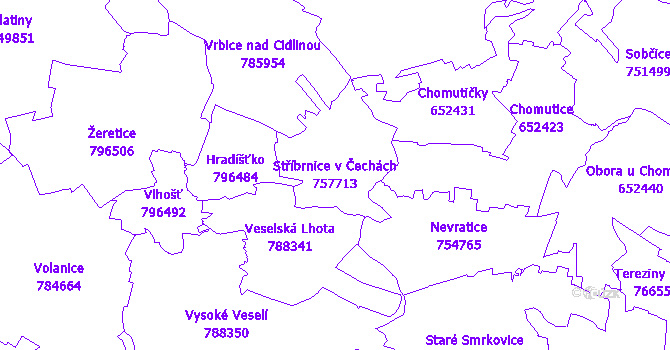 Katastrální mapa Stříbrnice v Čechách