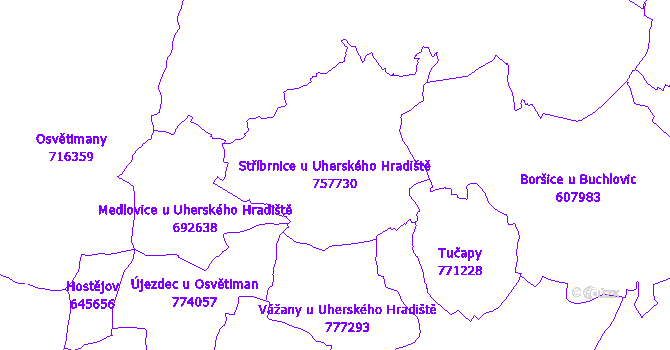 Katastrální mapa Stříbrnice u Uherského Hradiště - přehledová mapa katastrálního území