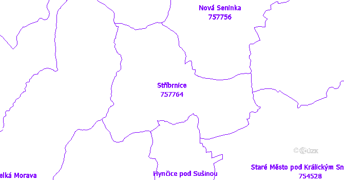 Katastrální mapa Stříbrnice - přehledová mapa katastrálního území