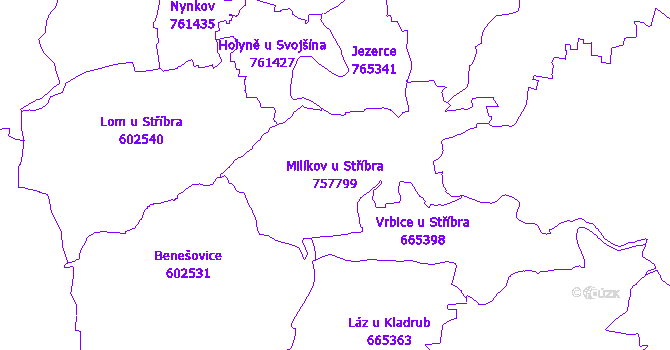 Katastrální mapa Milíkov u Stříbra - přehledová mapa katastrálního území